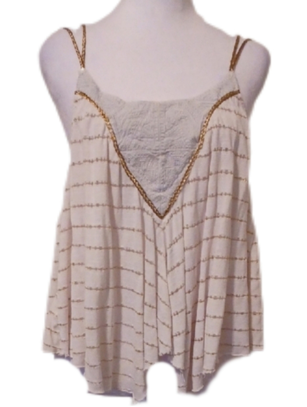 <> New Romantics Sleeveless Cream Striped Crochet-Trim Tank Top Women's Size L